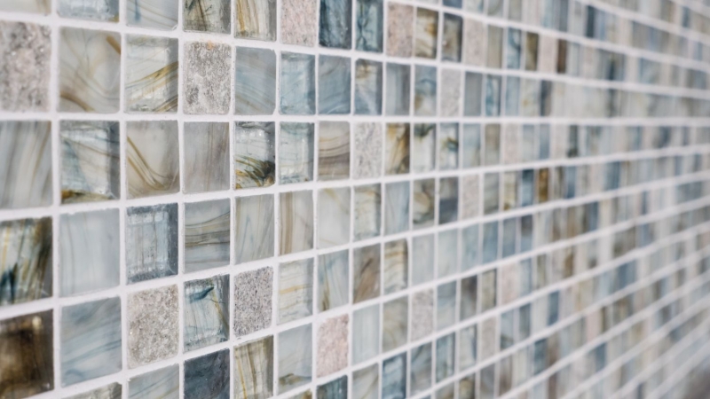 Natural stone glass mosaic mosaic tiles cream light gray anthracite blue-gray greenish tile backsplash wall cladding - MOS94-2505