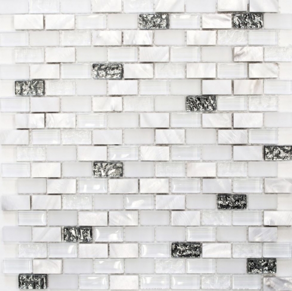 Mosaïque baguettes composite pierre naturelle carreau de mosaïque blanc argent Brick mosaïque de verre structure coquillage fond de cuisine salle de bain WC - MOS87-B01S