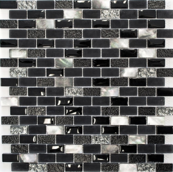 Mosaico aste composito pietra naturale mosaico piastrelle nero argento mattone vetro mosaico conchiglia vetro smerigliato backsplash cucina bagno - MOS87-B03S