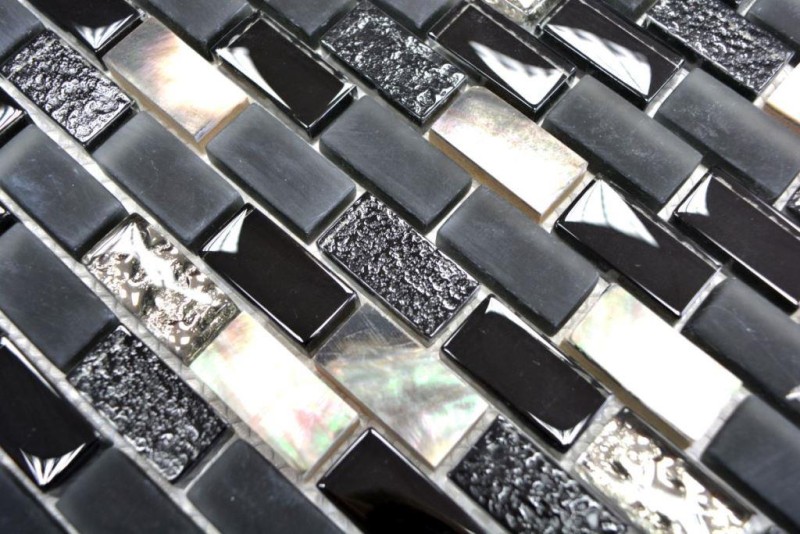 Mosaïque Baguettes composites Pierre naturelle Carreau de mosaïque noir argent Brick Mosaïque de verre Coquille Verre laiteux Carrelage cuisine salle de bain - MOS87-B03S