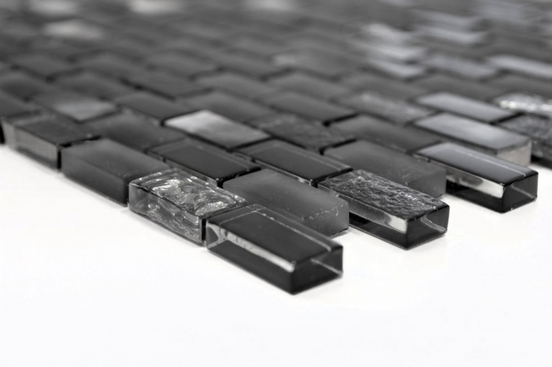 Motif manuel Carreau de mosaïque Translucide noir Brick Mosaïque de verre Crystal Pierre coquillage noir MOS87-B03S_m