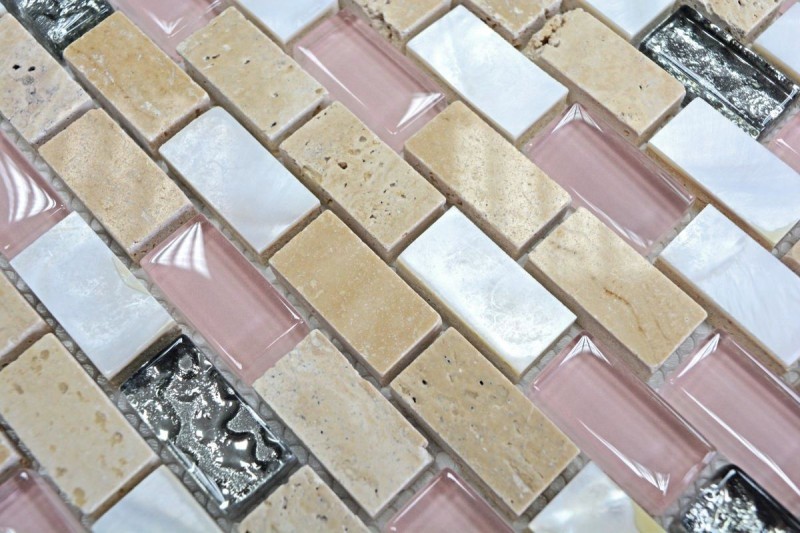 Mosaic rods composite natural stone mosaic tile beige rose mother-of-pearl brick glass mosaic shell kitchen splashback bathroom WC - MOS87-B05S