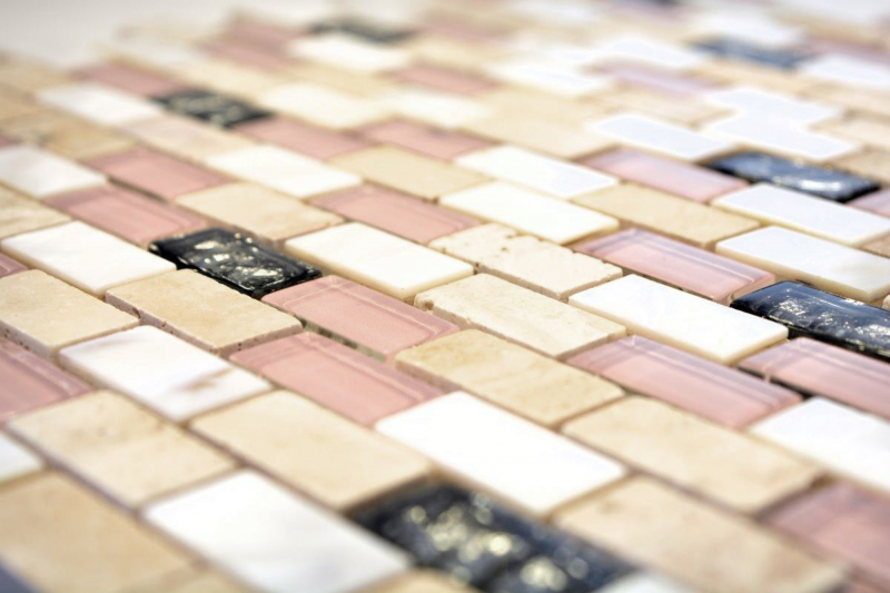 Aste di mosaico in pietra naturale composita beige rosa madreperla mattone vetro mosaico conchiglia cucina alzatina bagno WC - MOS87-B05S