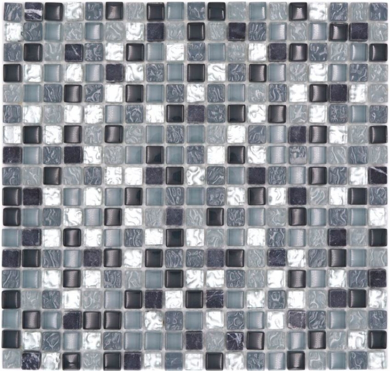 Mosaïque de verre Pierre naturelle Carreau de mosaïque clair gris argenté anthracite Carrelage cuisine salle de bain - MOS92-0208