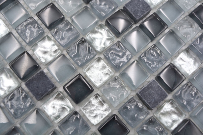 Mosaïque de verre Pierre naturelle Carreau de mosaïque clair gris argenté anthracite Carrelage cuisine salle de bain - MOS92-0208