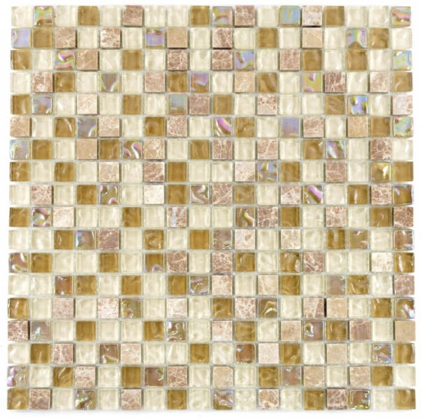Glass mosaic natural stone mosaic tile light brown beige golden brown ochre wall cladding kitchen tile wall - MOS92-1213
