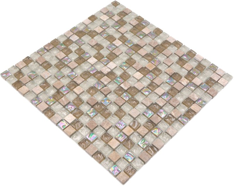 Glass mosaic natural stone mosaic tile light brown beige golden brown ochre wall cladding kitchen tile wall - MOS92-1213