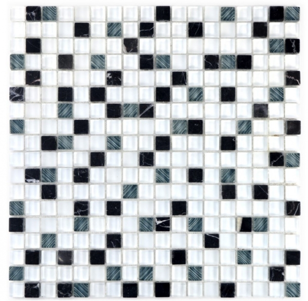 Glasmosaik Naturstein Mosaikfliese weiß dunkelgrau schwarz Fliesenspiegel Spritzschutz - MOS92-0103