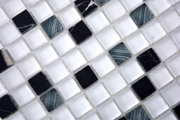 Piastrella di mosaico dipinta a mano Bianco traslucido grigio Mosaico di vetro Pietra di cristallo super bianco nero opaco MOS92-0103_m