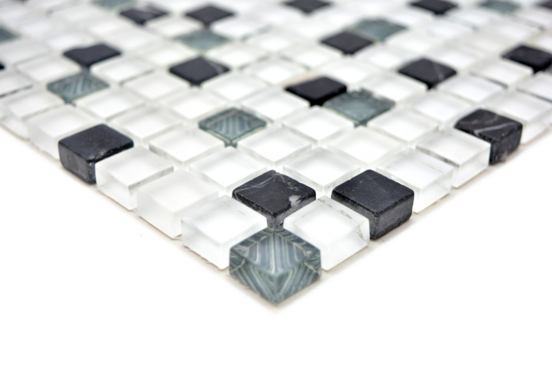 Mosaico di vetro in pietra naturale piastrelle bianco grigio scuro nero backsplash - MOS92-0103