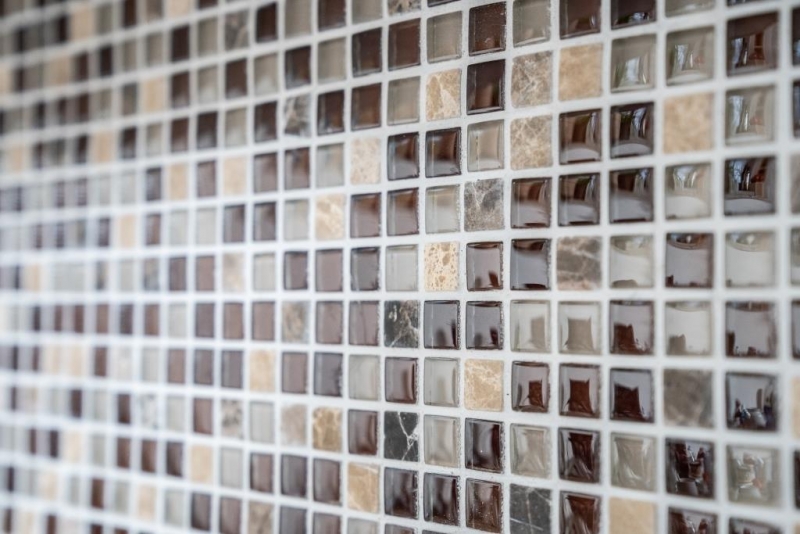 Mosaico di vetro in pietra naturale marrone scuro marrone chiaro ocra BAGNO WC cucina WALL backsplash piastrelle - MOS92-1304