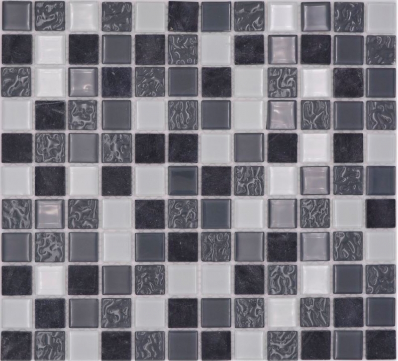 Mosaico di vetro in pietra naturale tessere di mosaico di pietra rustica grigio antracite bianco con texture Schienale di piastrelle per cucina - MOS62-0207-GN