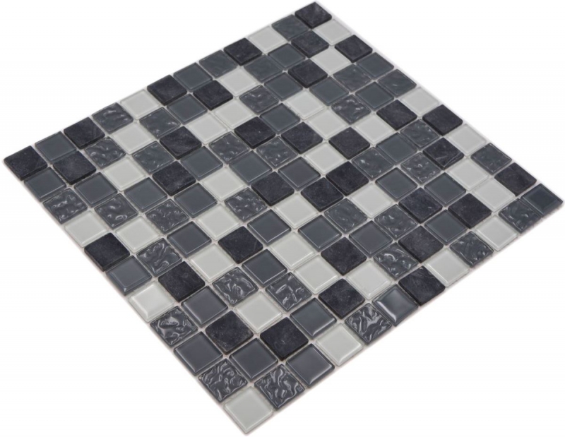 Mosaico di vetro in pietra naturale tessere di mosaico di pietra rustica grigio antracite bianco con texture Schienale di piastrelle per cucina - MOS62-0207-GN