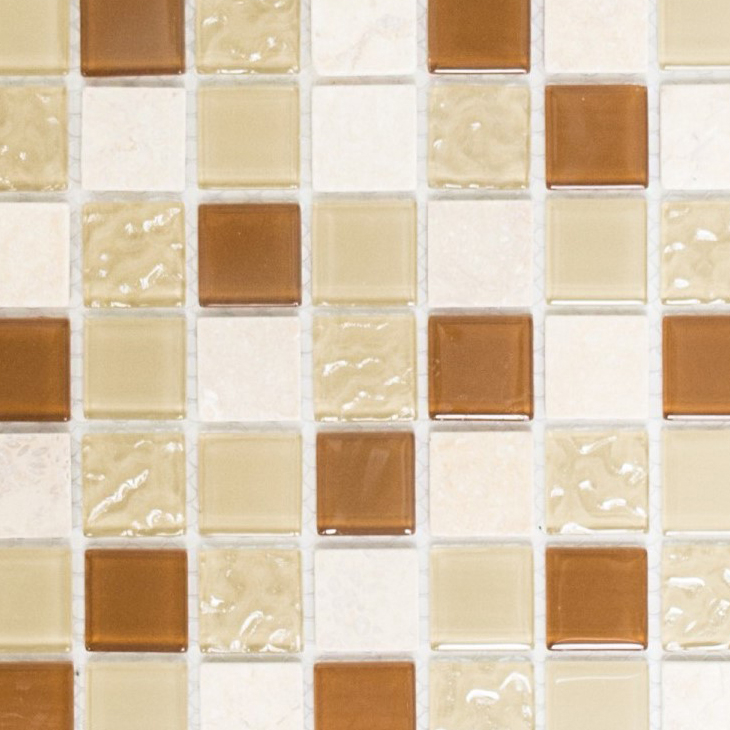 Glass mosaic natural stone marble mosaic tiles rustic beige ochre cream golden brown splashback tile backsplash kitchen - MOS62-1204-GN