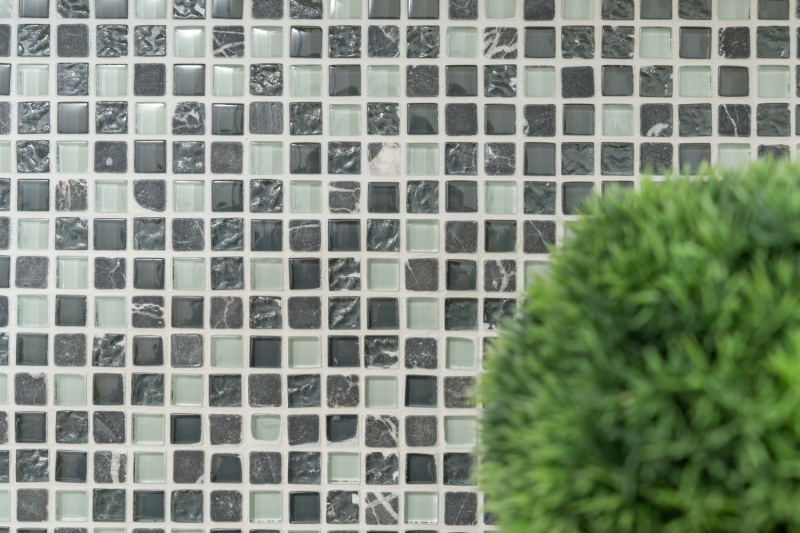 Glass mosaic natural stone mosaic tile gray anthracite dark gray white tile backsplash wall kitchen bathroom toilet - MOS92-0204