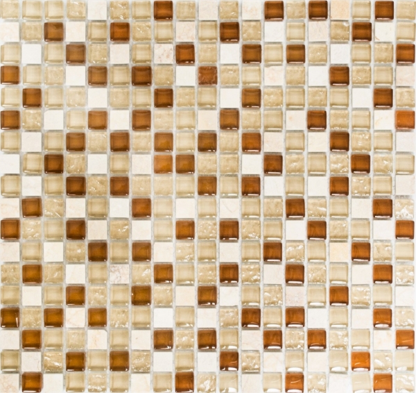 Glass mosaic natural stone mosaic tile beige cream ochre brown golden yellow tile backsplash bathroom kitchen wall shower tray - MOS92-1204