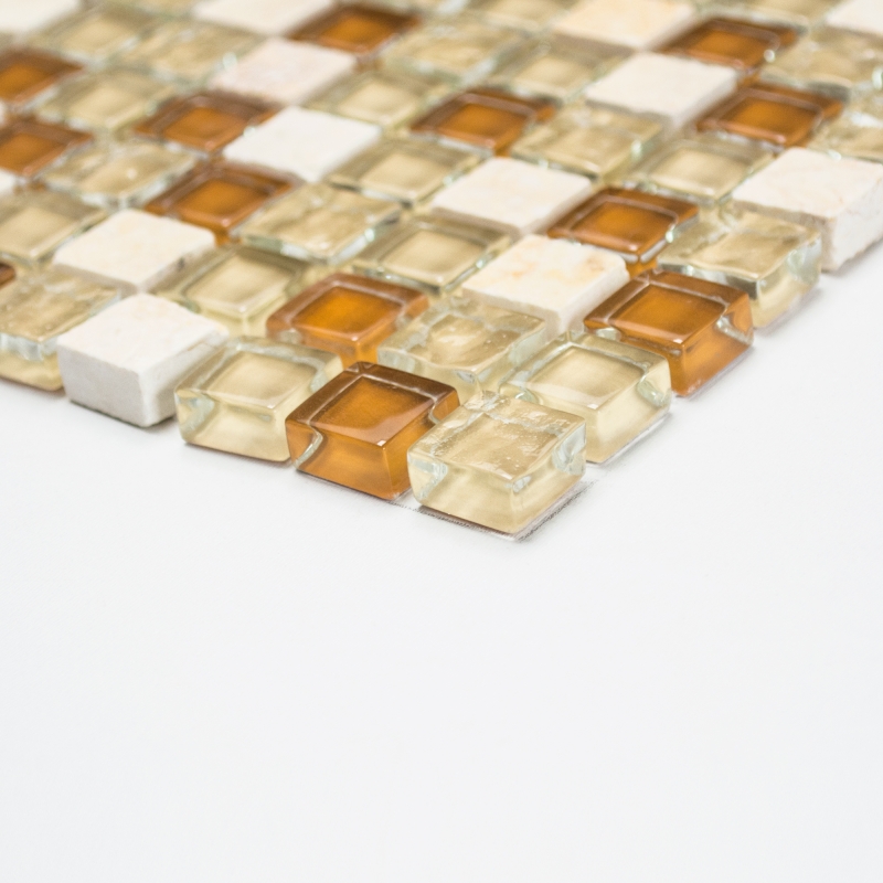 Mosaico di vetro in pietra naturale beige crema ocra marrone giallo oro piastrelle backsplash bagno cucina parete doccia piatto - MOS92-1204
