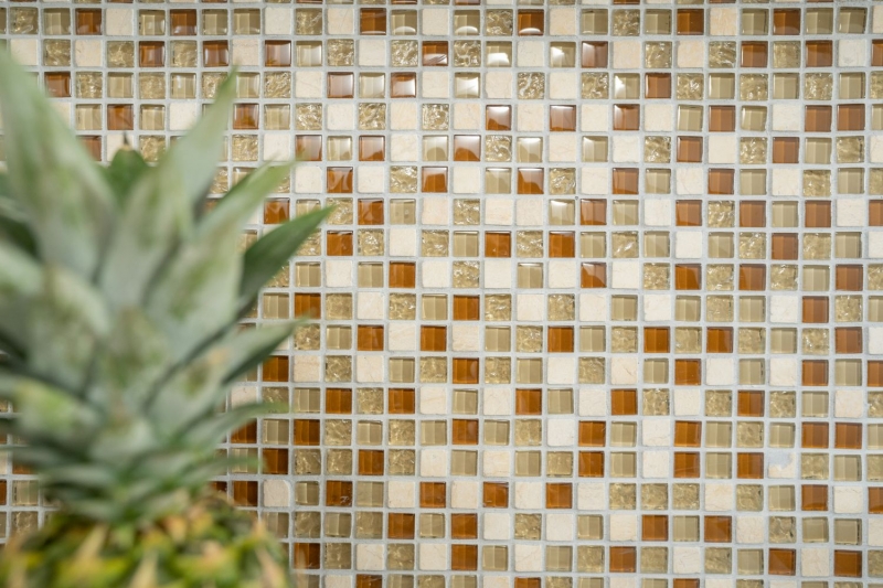 Mosaico di vetro in pietra naturale beige crema ocra marrone giallo oro piastrelle backsplash bagno cucina parete doccia piatto - MOS92-1204