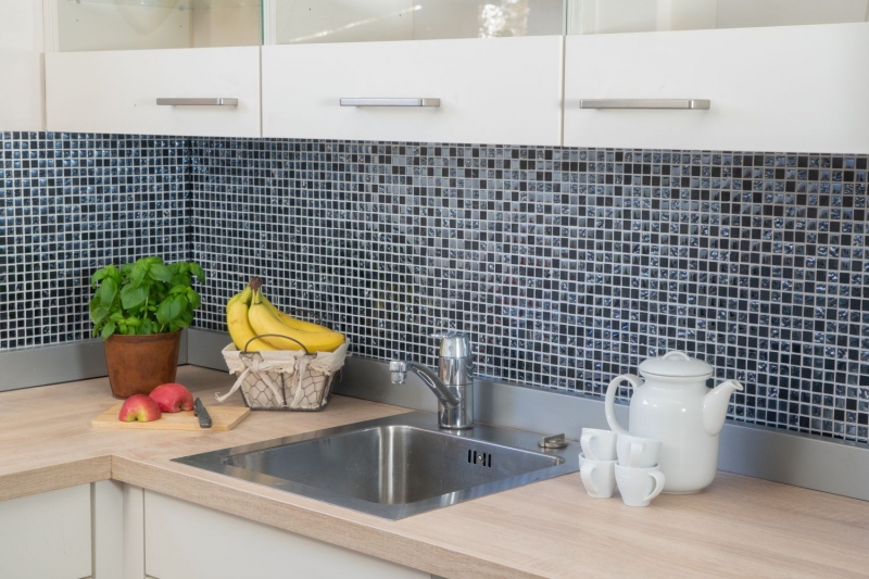 Glass mosaic natural stone mosaic tile marble gray black blue black tile backsplash kitchen backsplash bathroom - MOS92-0302