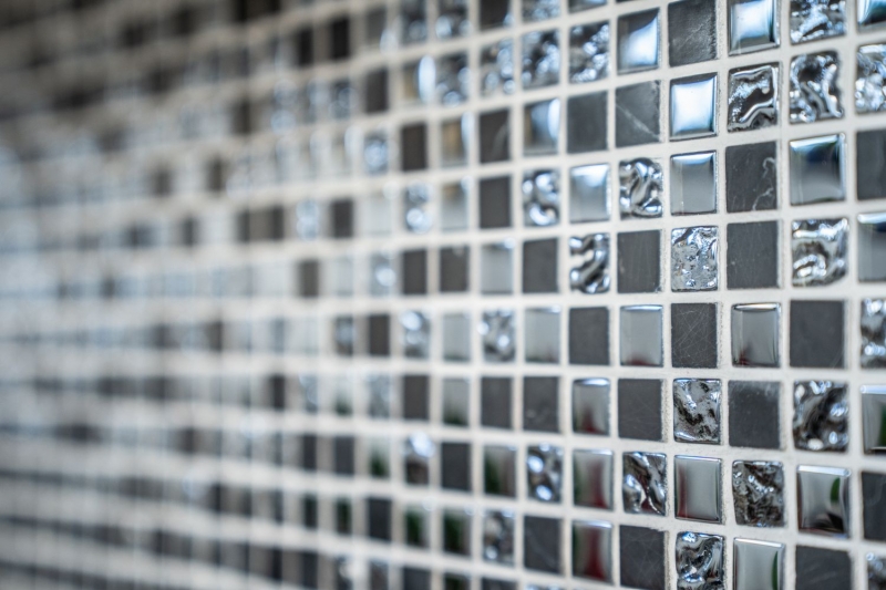 Glasmosaik Naturstein Mosaikfliese Marmor grau schwarz blauschwarz Fliesenspiegel Küchenrückwand Bad - MOS92-0302