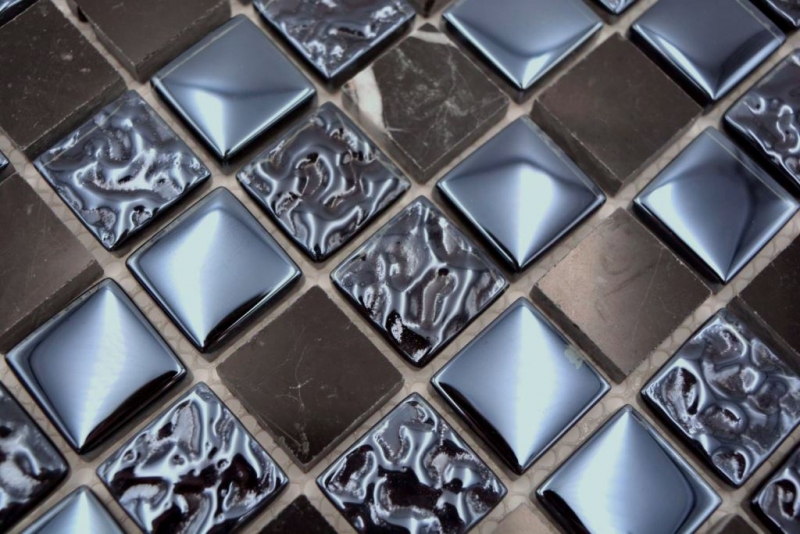 Naturstein Rustikal Marmor Mosaikfliese Glasmosaik grau Grafit schwarz anthrazit Fliesenspiegel Küchenrückwand Bad WC - MOS82-0208