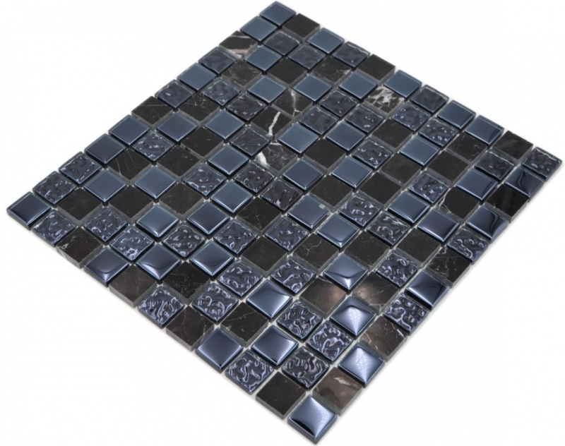 Naturstein Rustikal Marmor Mosaikfliese Glasmosaik grau Grafit schwarz anthrazit Fliesenspiegel Küchenrückwand Bad WC - MOS82-0208