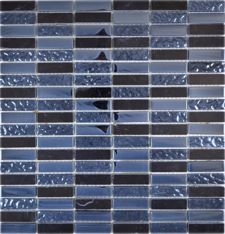 Plaquettes Rectangle Mosaïque de verre gris noir bleu noir Marbre Pierre naturelle Cuisine Mur Salle de bains WC - MOS87-0302