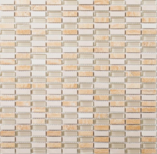 Hand-patterned mosaic tile Tile backsplash Translucent beige rods Glass mosaic Crystal stone beige MOS87-1412_m