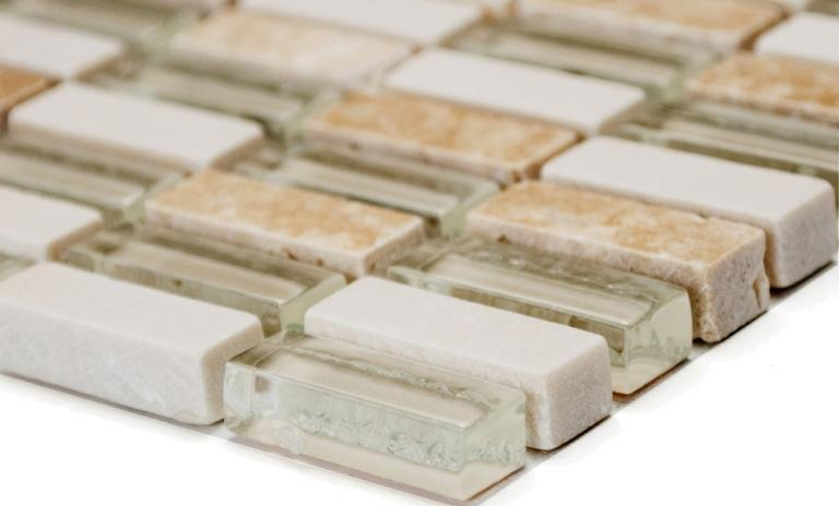 Piastrelle rettangolari di mosaico di vetro aste mini beige crema beige dorato pietra naturale cucina alzatina bagno WC parete - MOS87-1412
