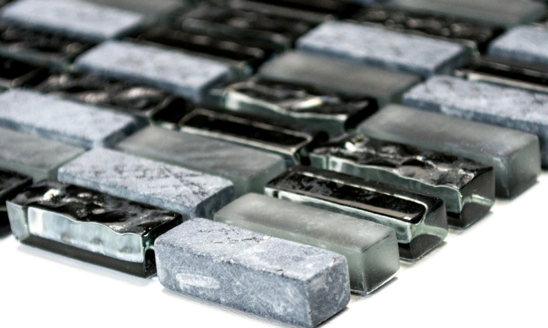 Piastrelle rettangolari in vetro mosaico mini grigio nero antracite pietra naturale struttura piastrelle backsplash cucina WC - MOS87-1403