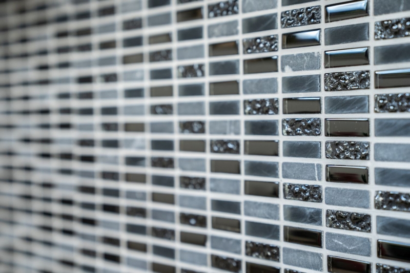 Riemchen Rechteck Mosaikfliesen Glasmosaik Stäbchen mini grau schwarz anthrazit Naturstein Struktur Fliesenspiegel Küche WC - MOS87-1403