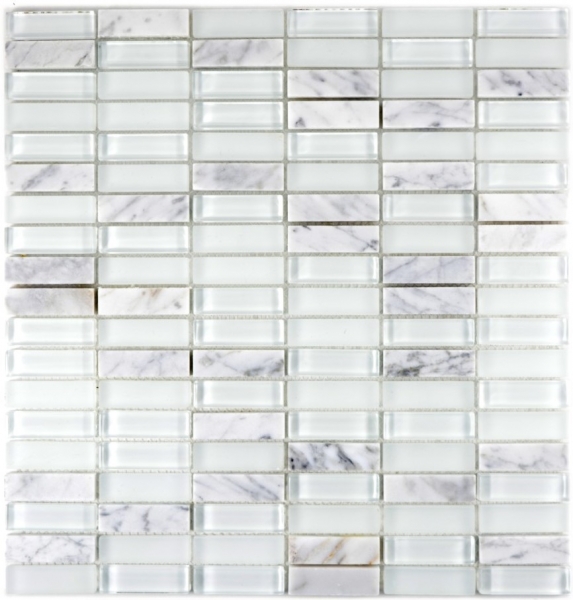 Mosaico rettangolare tessere di vetro mosaico aste bianco carrara pietra naturale marmo piastrelle backsplash parete cucina bagno - MOS87-0101