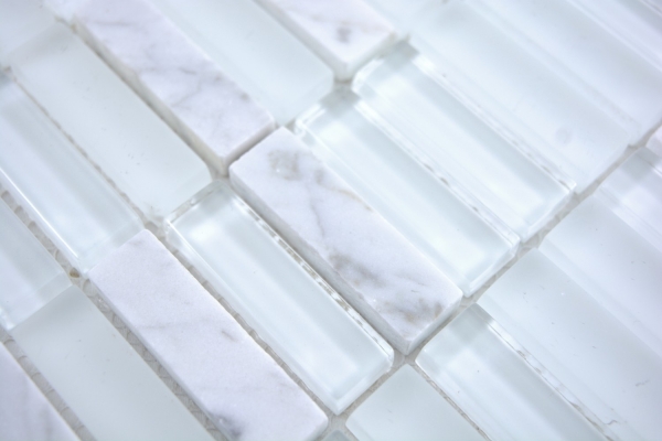 Rectangular mosaic tiles glass mosaic rods white carrara natural stone marble tile backsplash wall kitchen bathroom - MOS87-0101
