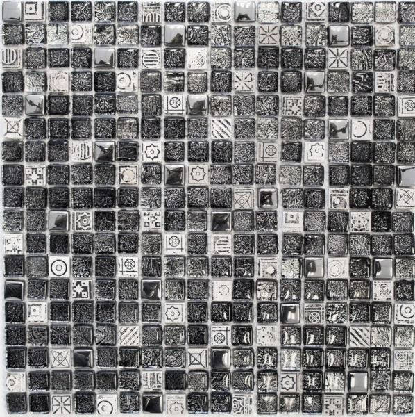 Mosaico di vetro pietra artificiale mosaico piastrelle resina argento antracite nero struttura cucina splashback piastrelle backsplash - MOS92-Z02EU