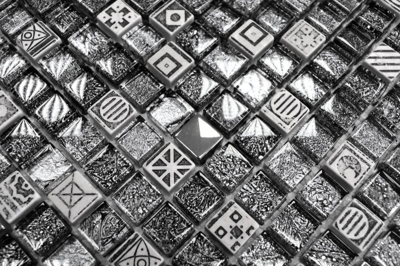 Glasmosaik Kunstsstein Mosaikfliese Resin silber anthrazit schwarz Struktur Küchenrückwand Fliesenspiegel - MOS92-Z02EU