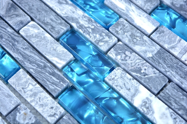 Piastrella di mosaico Mosaico di vetro composito grigio traslucido Pietra di cristallo grigio blu MOS87-0404_f