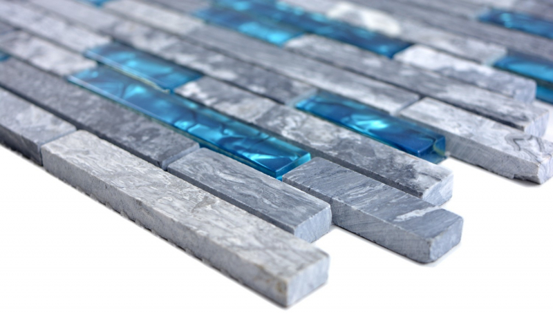 Glass mosaic natural stone rods marble mosaic tiles gray blue anthracite tile backsplash wall cladding bathroom - MOS87-0404