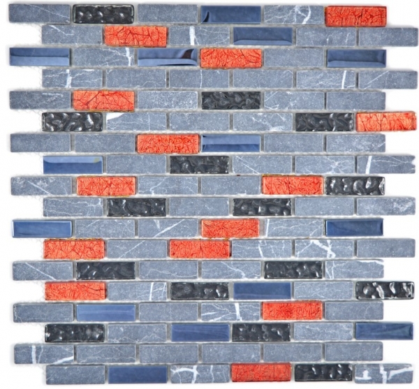 Aste di mosaico composito in pietra naturale vetro mosaico piastrelle effetto mattone grigio nero rosso cucina splashback piastrelle backsplash - MOS87-0429