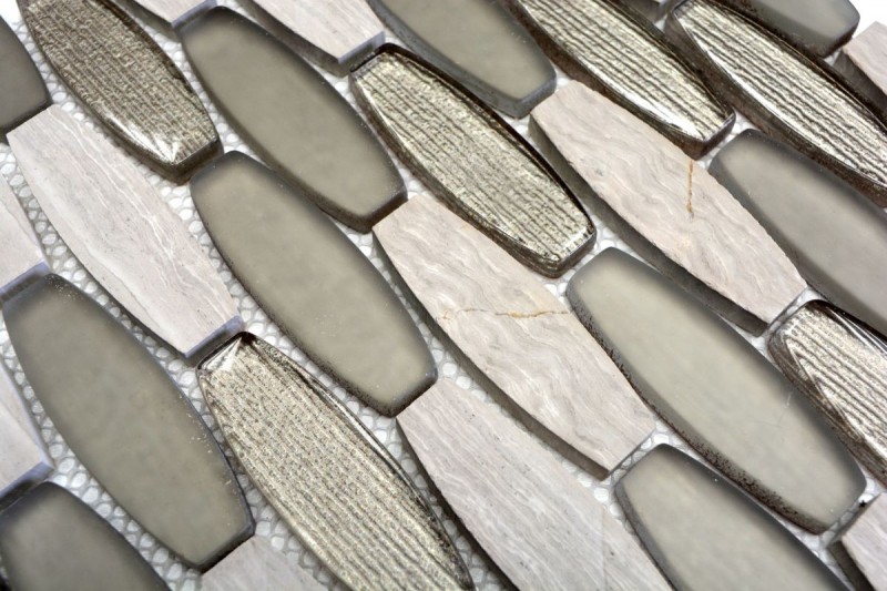 Mosaikfliese Küchenrückwand Transluzent grau Bootsform Glasmosaik Crystal Stein grau MOS85-BM59_f