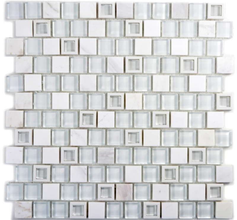 Naturstein Glasmosaik Marmor Kunststoff weiß klar Multiformat Fliesenspiegel Küchenrückwand - MOS82BM-0101