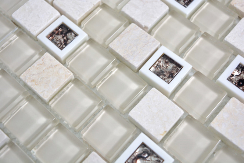 Naturstein Glasmosaik Marmor Kunststoff beige hellbraun creme Multiformat Fliesenspiegel WC - MOS82BM-0115