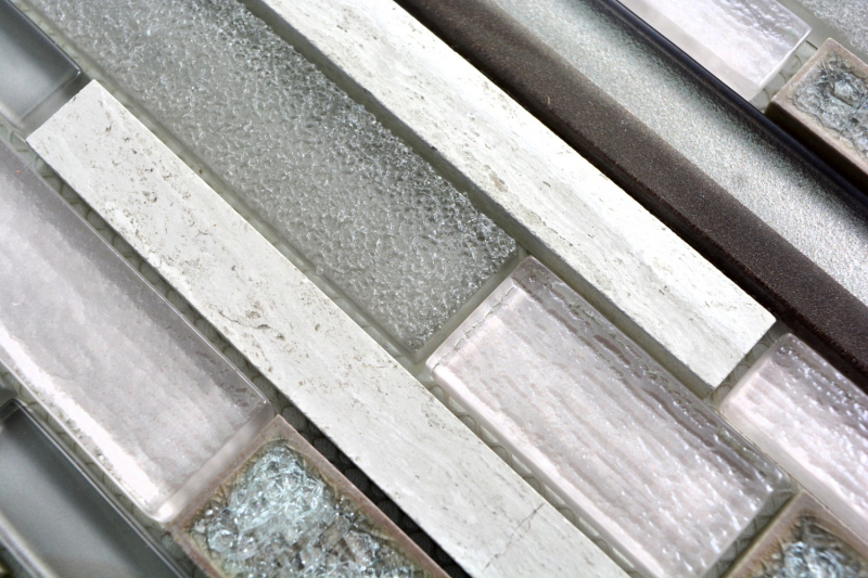 Échantillon manuel Carreau de mosaïque Céramique translucide grise composite Mosaïque de verre Crystal pierre céramique grise MOS87SO-0223_m