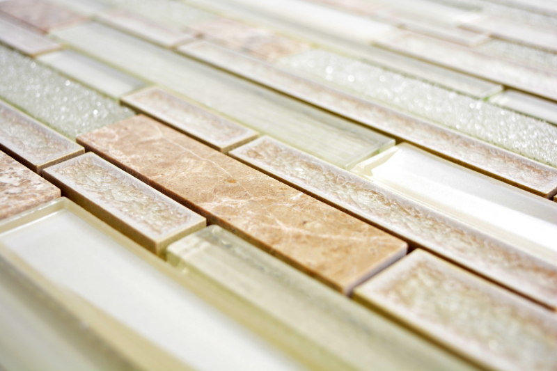 Glass mosaic natural stone rods mosaic ceramic marble cappuchino beige cream tile backsplash wall WC - MOS87SO-1251