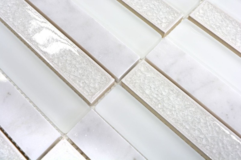 Plaquette Rectangle Carreaux Mosaïque de verre Céramique Pierre blanche gris clair carrara Carrelage mural Cuisine - MOS40-ICE150