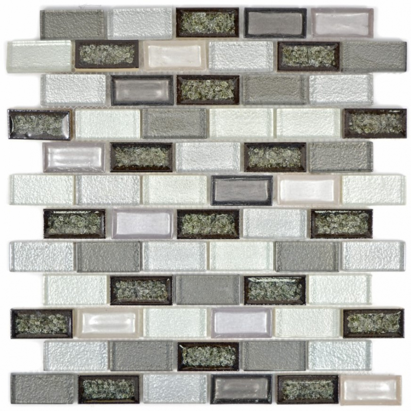 Piastrella di mosaico Ceramica traslucida grigio Brick Mosaico di vetro Ceramica cristallo grigio artico MOS83IC-0219_f