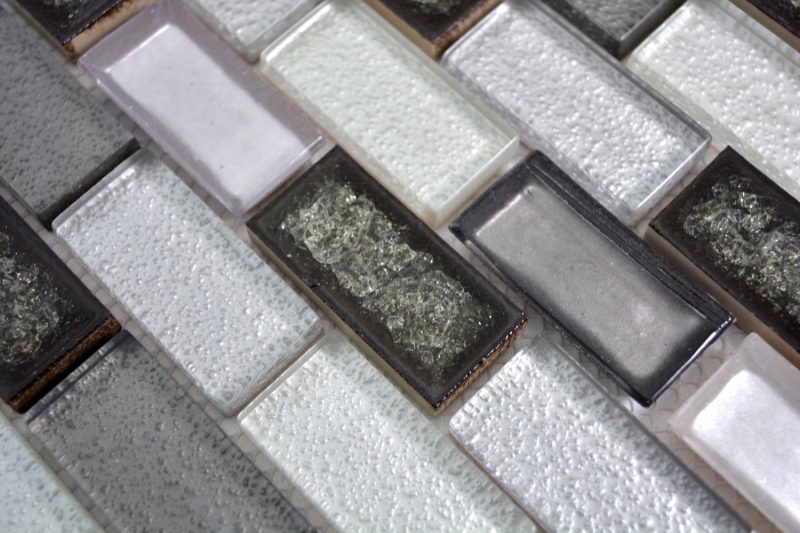 Mosaic tile ceramic brick glass mosaic Arctic gray mix beige anthracite masonry bond tile backsplash - MOS83IC-0219