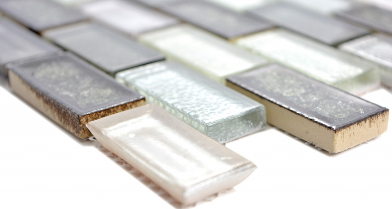 Mosaikfliese Keramik Brick Glasmosaik Arktis grau mix beige anthrazit Mauerverband Fliesenspiegel - MOS83IC-0219