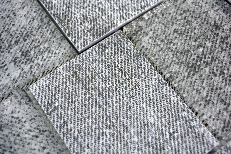 Mosaico in ceramica misto vetro rettangolo aspetto tessile grigio screziato - MOS88J-0202
