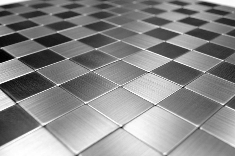Piastrelle a mosaico per cucina autoadesive in alluminio argento metallo MOS200-22M25_f
