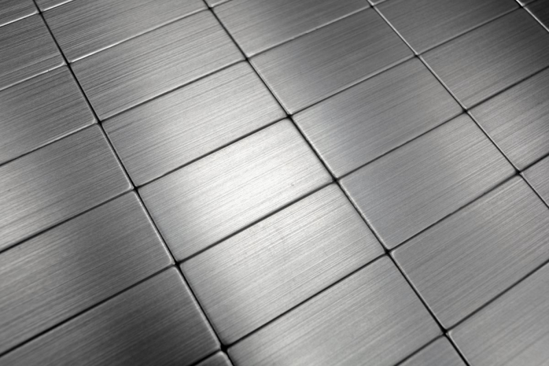 Piastrelle a mosaico autoadesive alluminio argento metallo rettangolo MOS200-22M50_f
